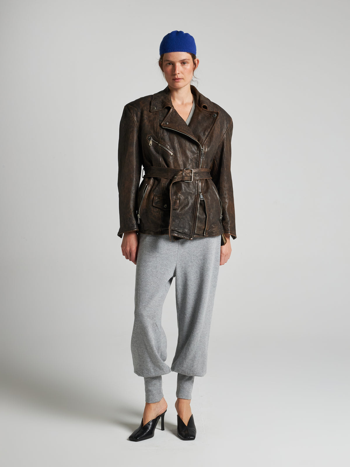 GIACCA BIKER IN PELLE EFFETTO CORTECCIA- BROWN