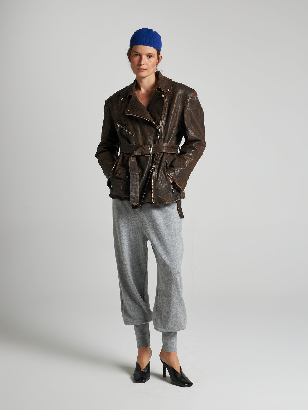 GIACCA BIKER IN PELLE EFFETTO CORTECCIA- BROWN