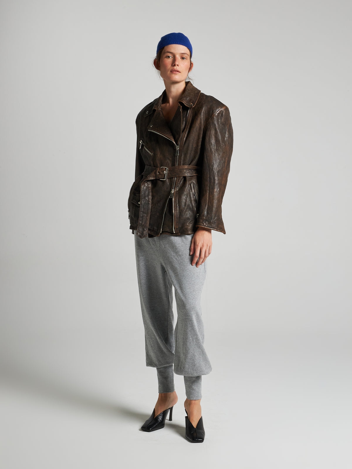 GIACCA BIKER IN PELLE EFFETTO CORTECCIA- BROWN