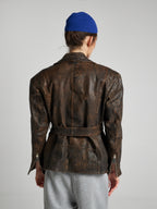 GIACCA BIKER IN PELLE EFFETTO CORTECCIA- BROWN