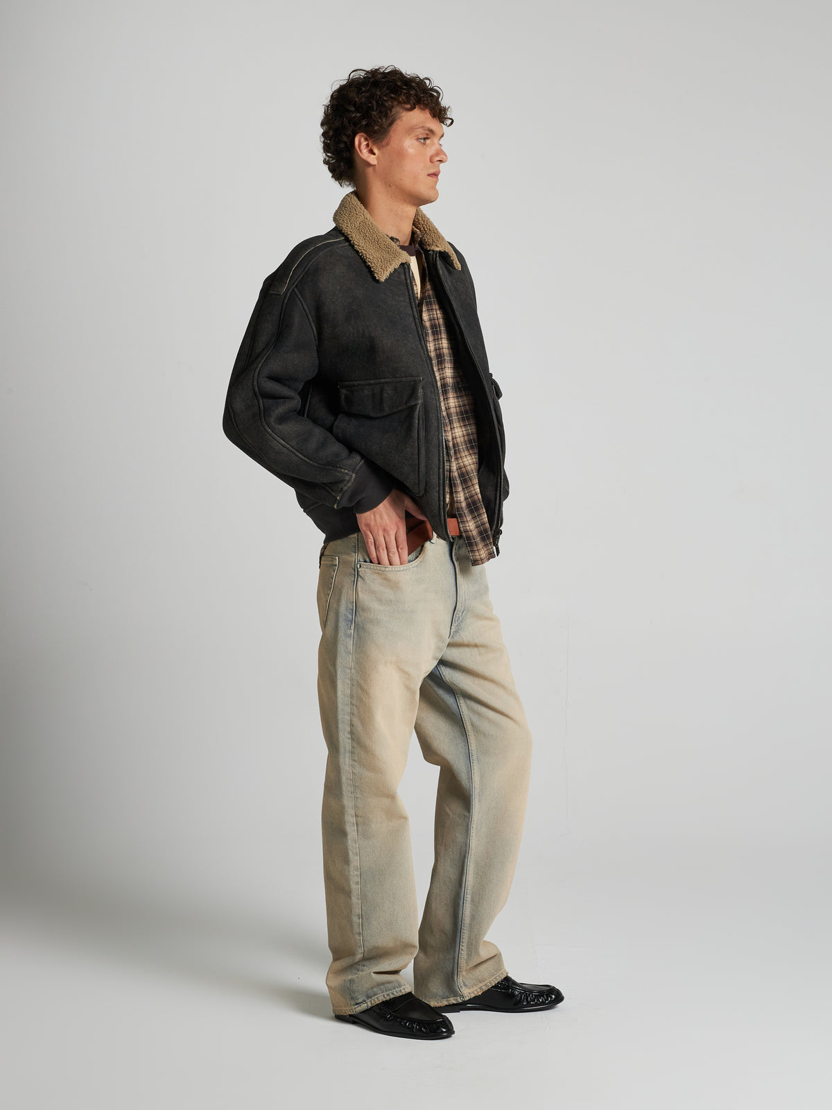 BOMBER IN SHEARLING - GREY/SPAGO