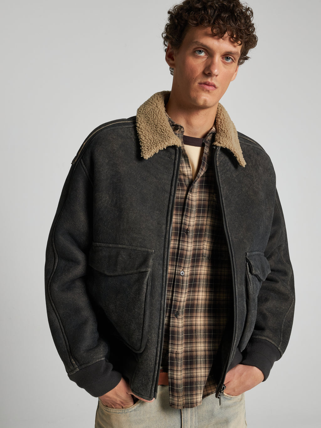 BOMBER IN SHEARLING - GREY/SPAGO