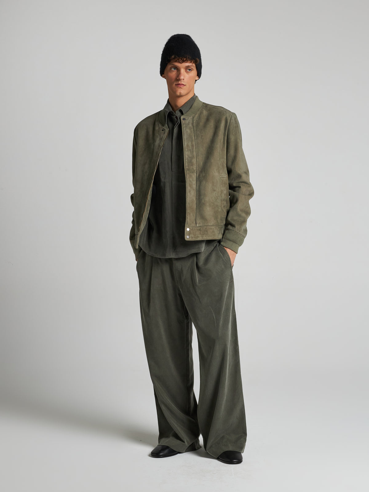BOMBER IN PELLE SCAMOSCIATA - ARMY