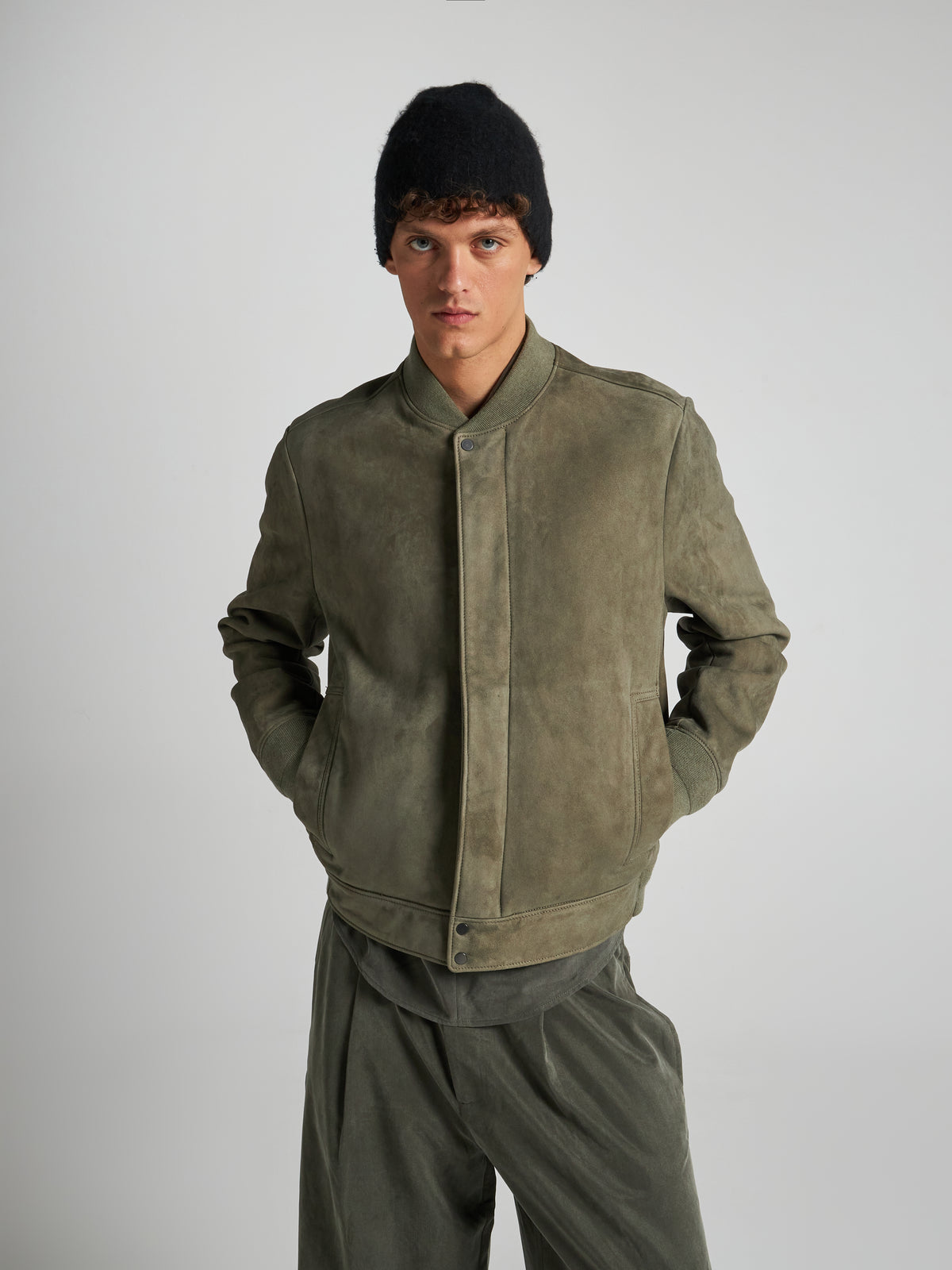 BOMBER IN PELLE SCAMOSCIATA - ARMY