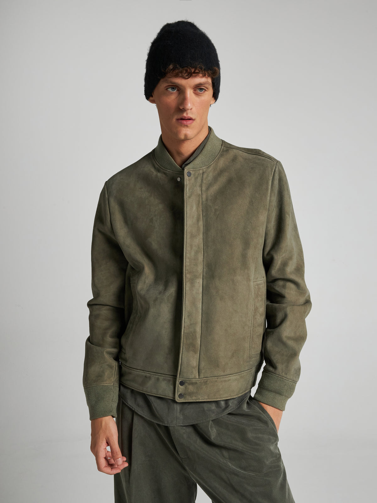 BOMBER IN PELLE SCAMOSCIATA - ARMY