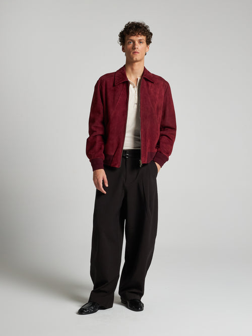 BOMBER IN PELLE SCAMOSCIATA - BORDEAUX