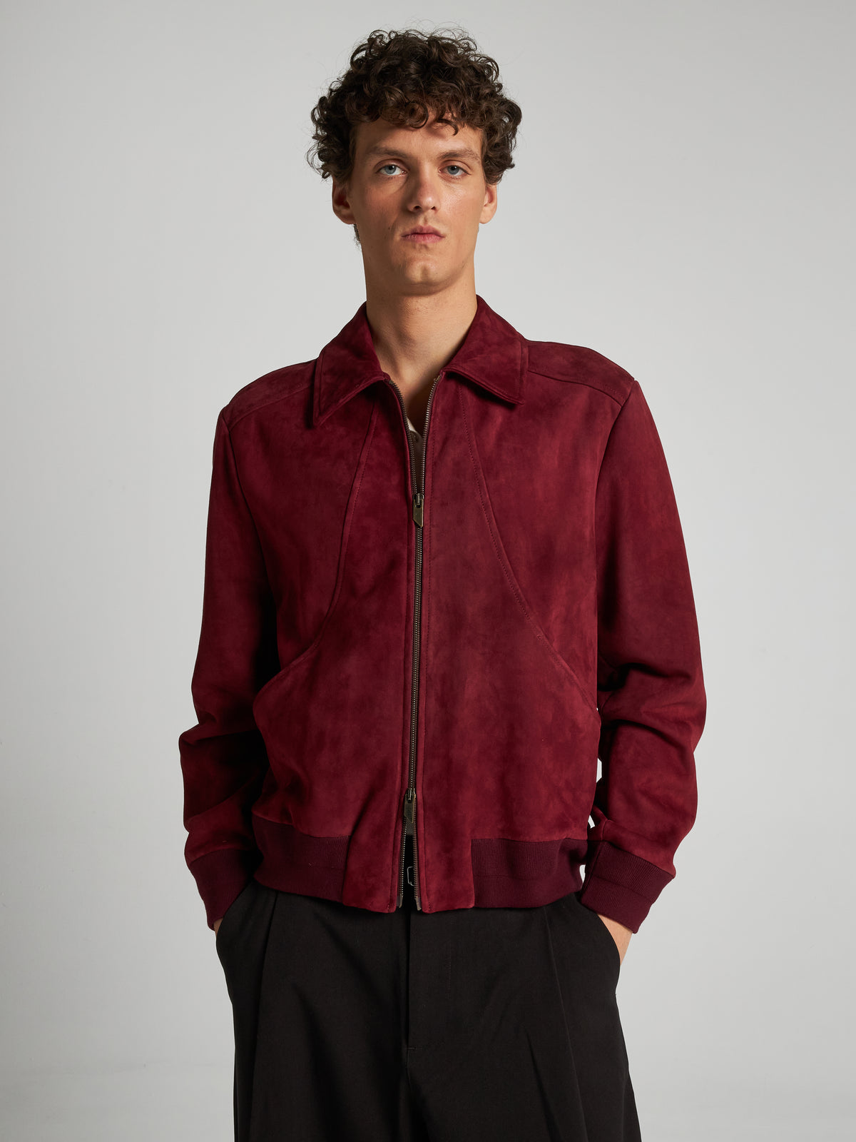 BOMBER IN PELLE SCAMOSCIATA - BORDEAUX
