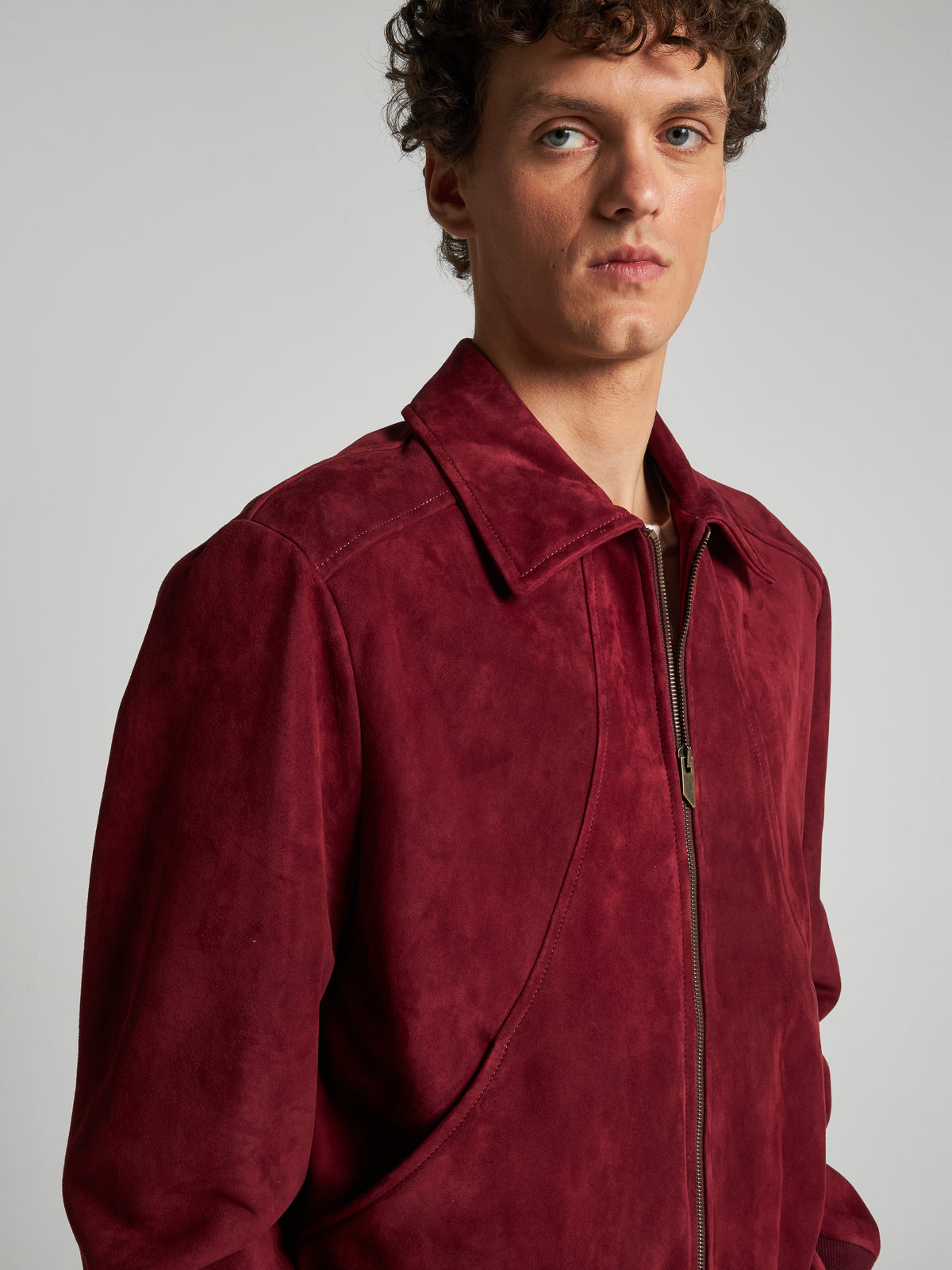 BOMBER IN PELLE SCAMOSCIATA - BORDEAUX
