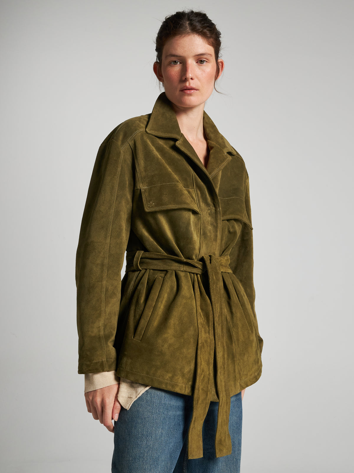 GIACCA IN PELLE SCAMOSCIATA- GREEN