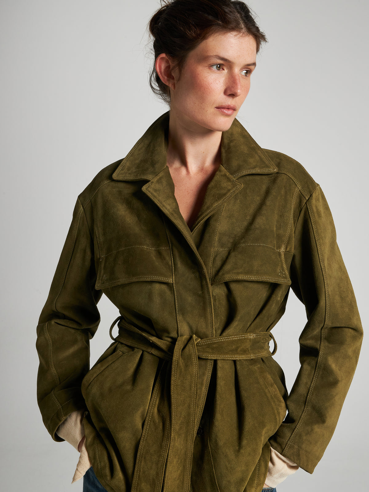 GIACCA IN PELLE SCAMOSCIATA- GREEN