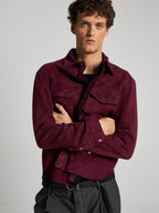 CAMICIA TEXANA IN PELLE SCAMOSCIATA - PLUM