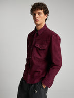 CAMICIA TEXANA IN PELLE SCAMOSCIATA - PLUM