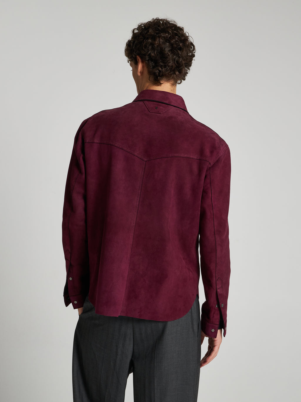 CAMICIA TEXANA IN PELLE SCAMOSCIATA - PLUM