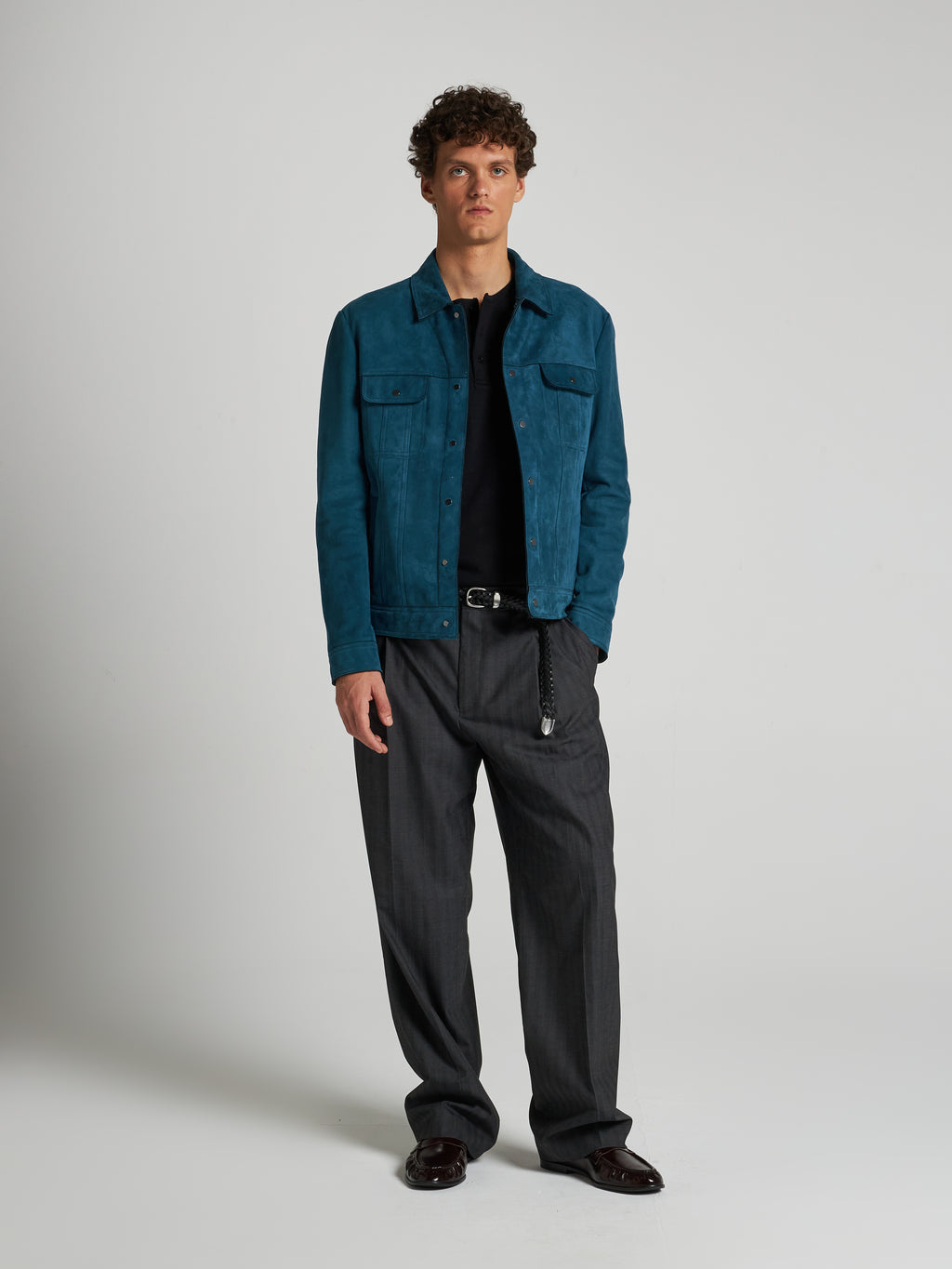 GIACCA IN PELLE SCAMOSCIATA - TEAL