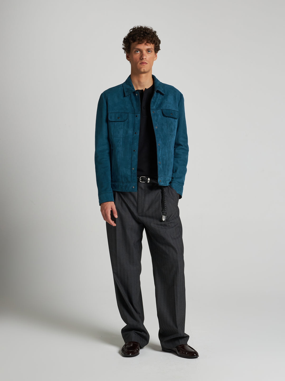 GIACCA IN PELLE SCAMOSCIATA - TEAL