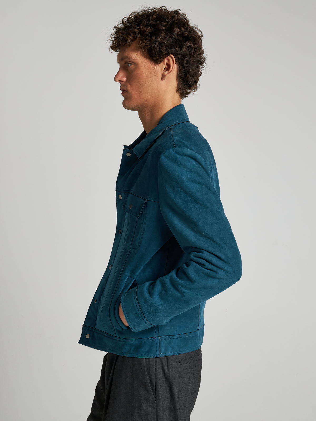 GIACCA IN PELLE SCAMOSCIATA - TEAL