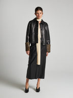 GIACCA IN PELLE CON POLSINI ANIMALIER - BLACK