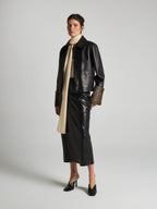 GIACCA IN PELLE CON POLSINI ANIMALIER - BLACK