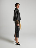 GIACCA IN PELLE CON POLSINI ANIMALIER - BLACK