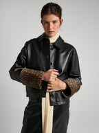 GIACCA IN PELLE CON POLSINI ANIMALIER - BLACK
