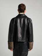 GIACCA IN PELLE CON POLSINI ANIMALIER - BLACK