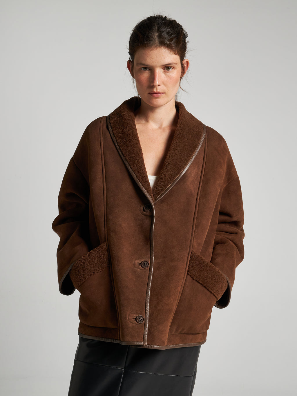 SHEARLING-JACKE - CHOCOLATE
