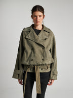 ZWEIREIHIGE JACKE AUS WILDLEDER MIT GÜRTEL – ARMY