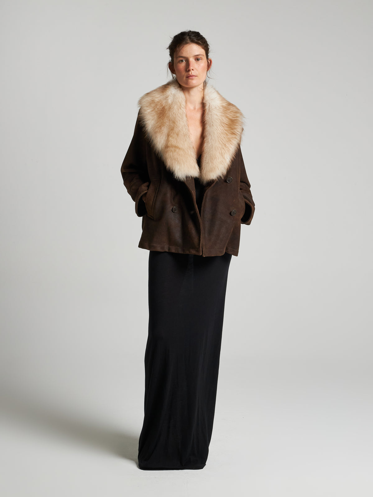 GIACCA DOPPIOPETTO IN PELLE SCAMOSCIATA- BROWN