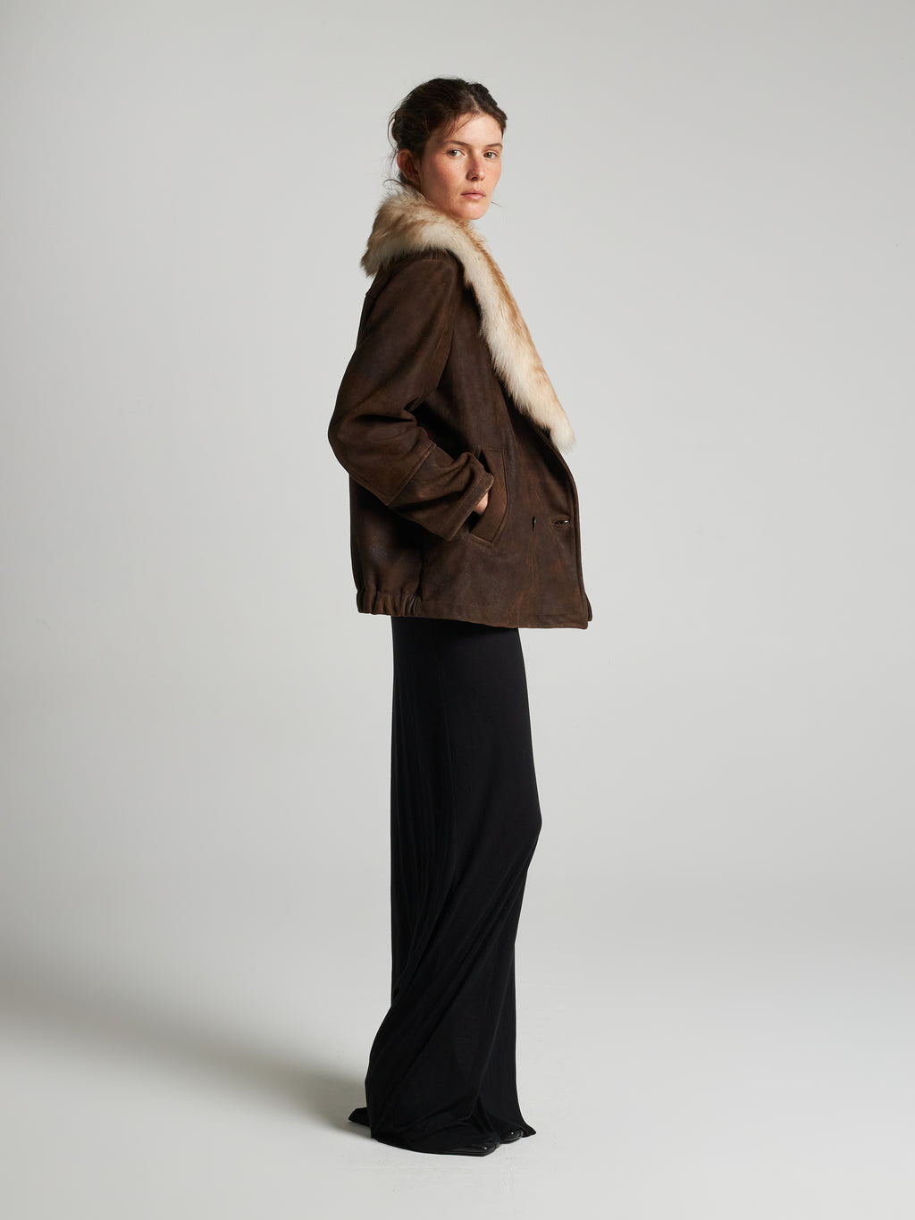 GIACCA DOPPIOPETTO IN PELLE SCAMOSCIATA- BROWN