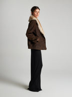 GIACCA DOPPIOPETTO IN PELLE SCAMOSCIATA- BROWN