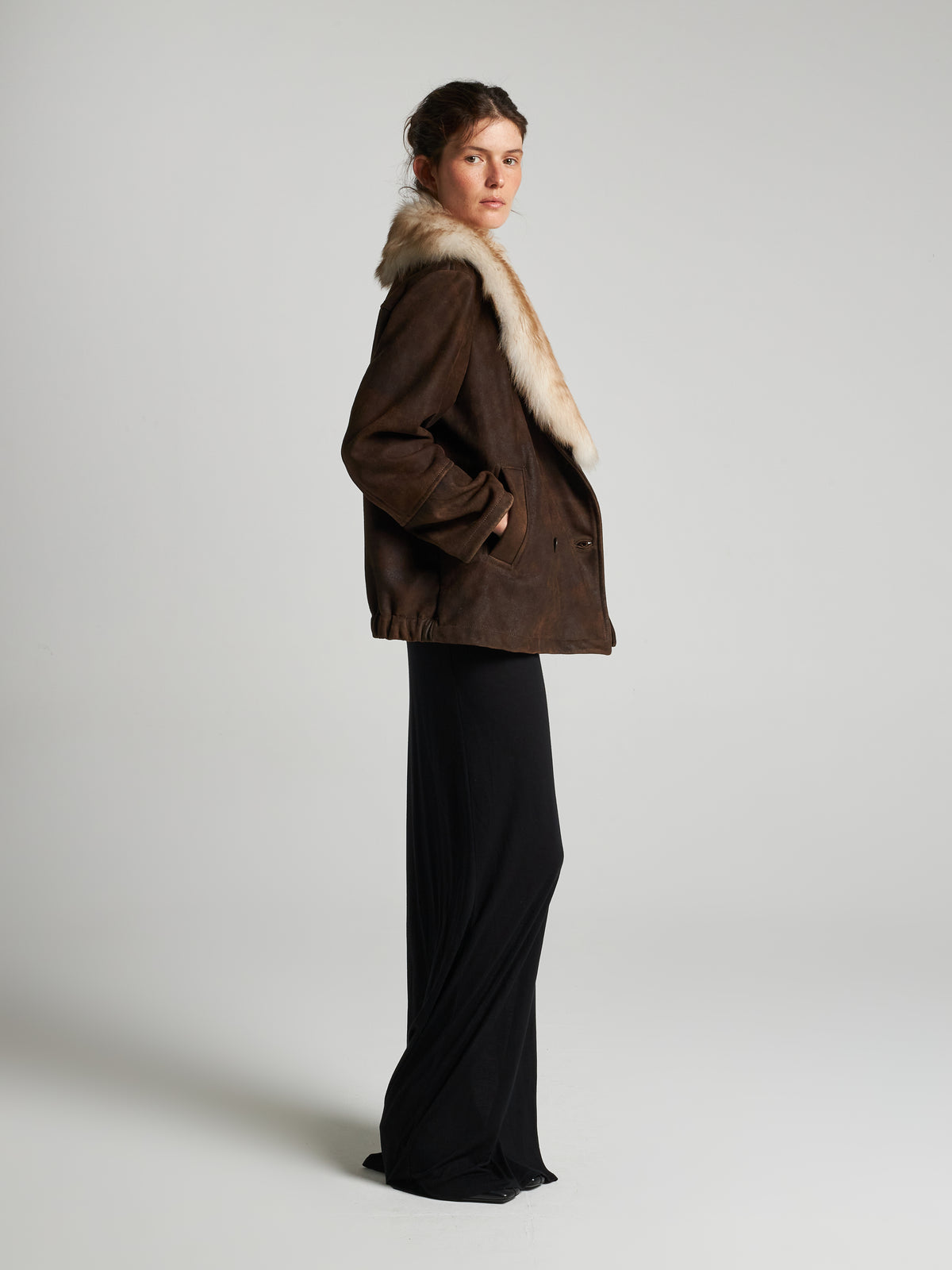 GIACCA DOPPIOPETTO IN PELLE SCAMOSCIATA- BROWN
