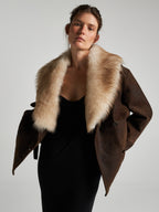 GIACCA DOPPIOPETTO IN PELLE SCAMOSCIATA- BROWN