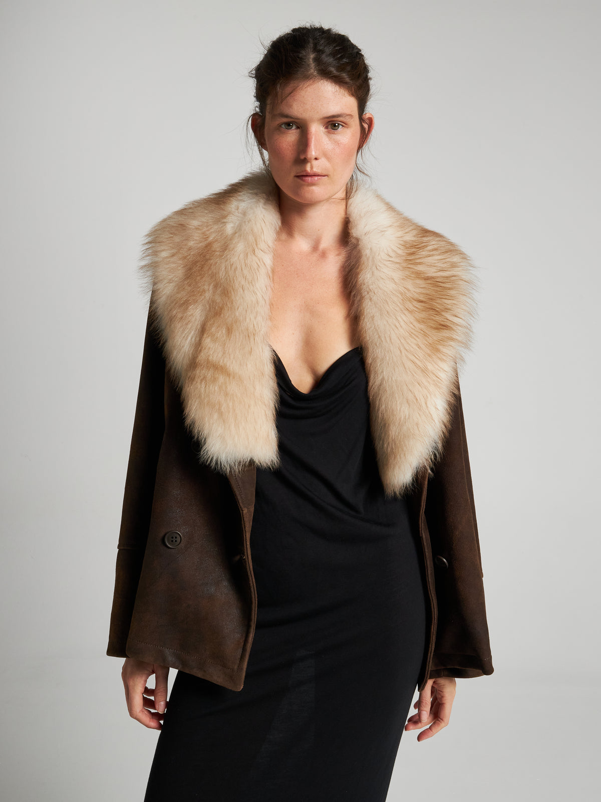 GIACCA DOPPIOPETTO IN PELLE SCAMOSCIATA- BROWN