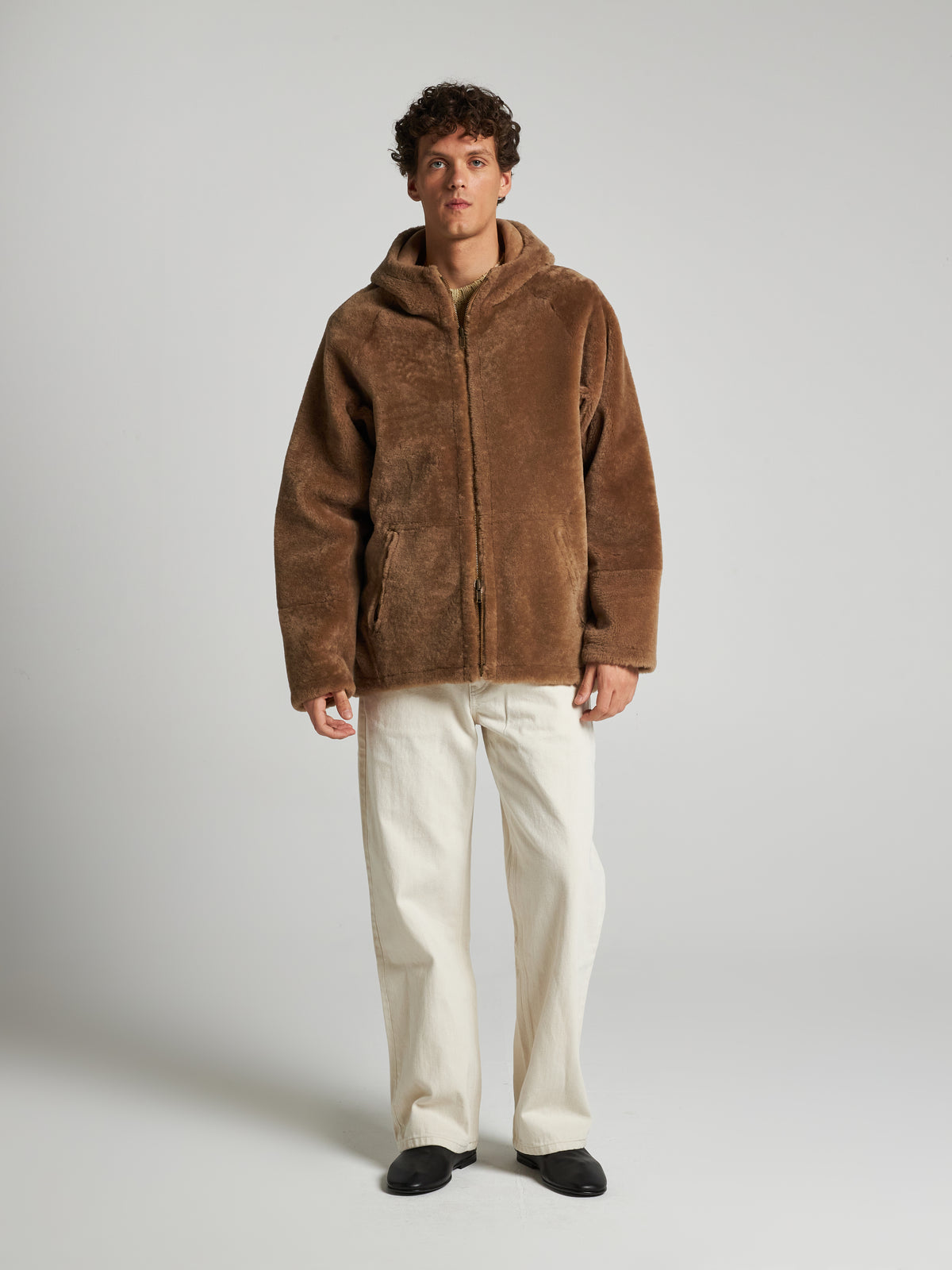 GIACCA IN SHEARLING REVERSIBILE CON CAPPUCCIO - CHOCO