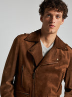 GIACCA BIKER IN PELLE SCAMOSCIATA - TOBACCO