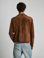 GIACCA BIKER IN PELLE SCAMOSCIATA - TOBACCO