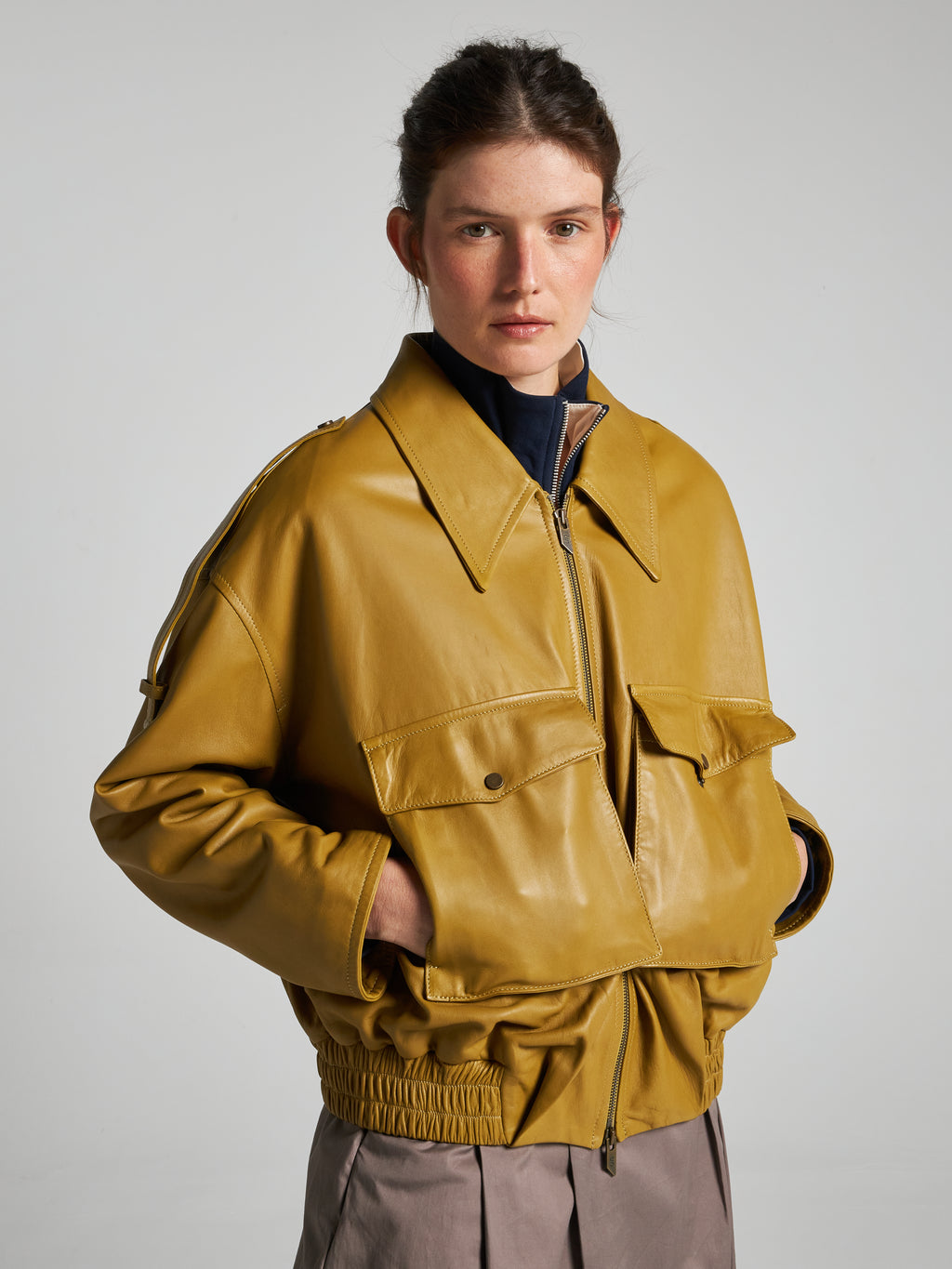 PLONGÉ NAPPA LEATHER BOMBER - OCHRE