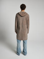 CAPPOTTO IN PELLE PLONGÉ STROPICCIATO CON CAPPUCCIO - STONE