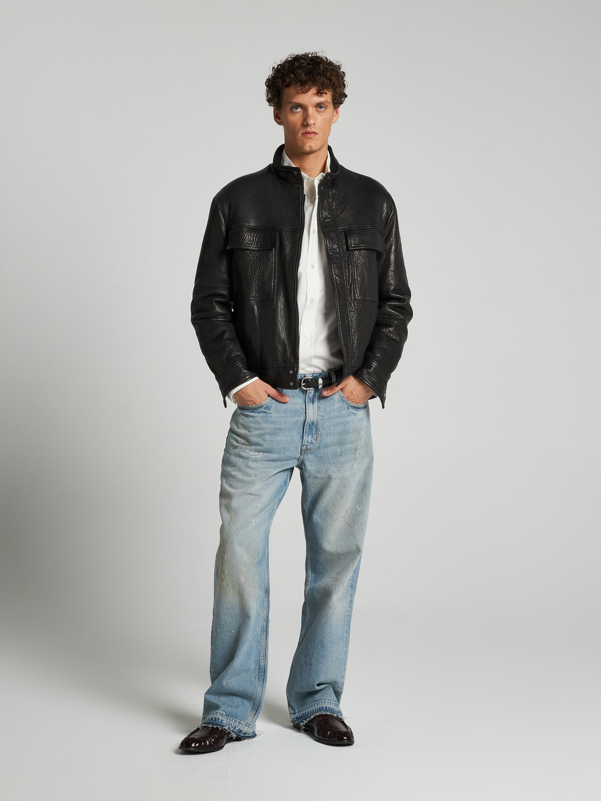 BOMBER IN PELLE MARTELLATA- BLACK