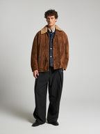 GIACCA IN PELLE SCAMOSCIATA CON COLLETTO IN SHEARLING - TOBACCO