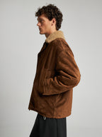 GIACCA IN PELLE SCAMOSCIATA CON COLLETTO IN SHEARLING - TOBACCO