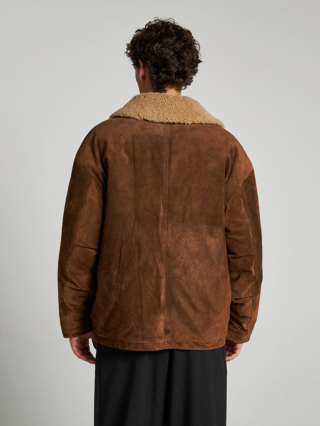 GIACCA IN PELLE SCAMOSCIATA CON COLLETTO IN SHEARLING - TOBACCO