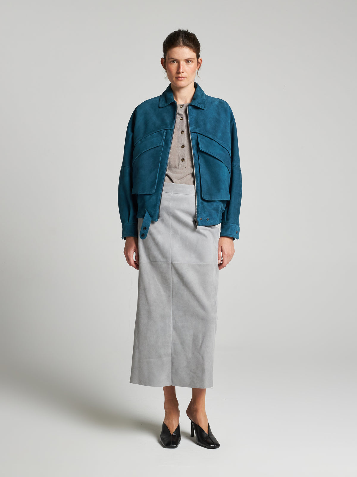 GIACCA IN PELLE SCAMOSCIATA - TEAL