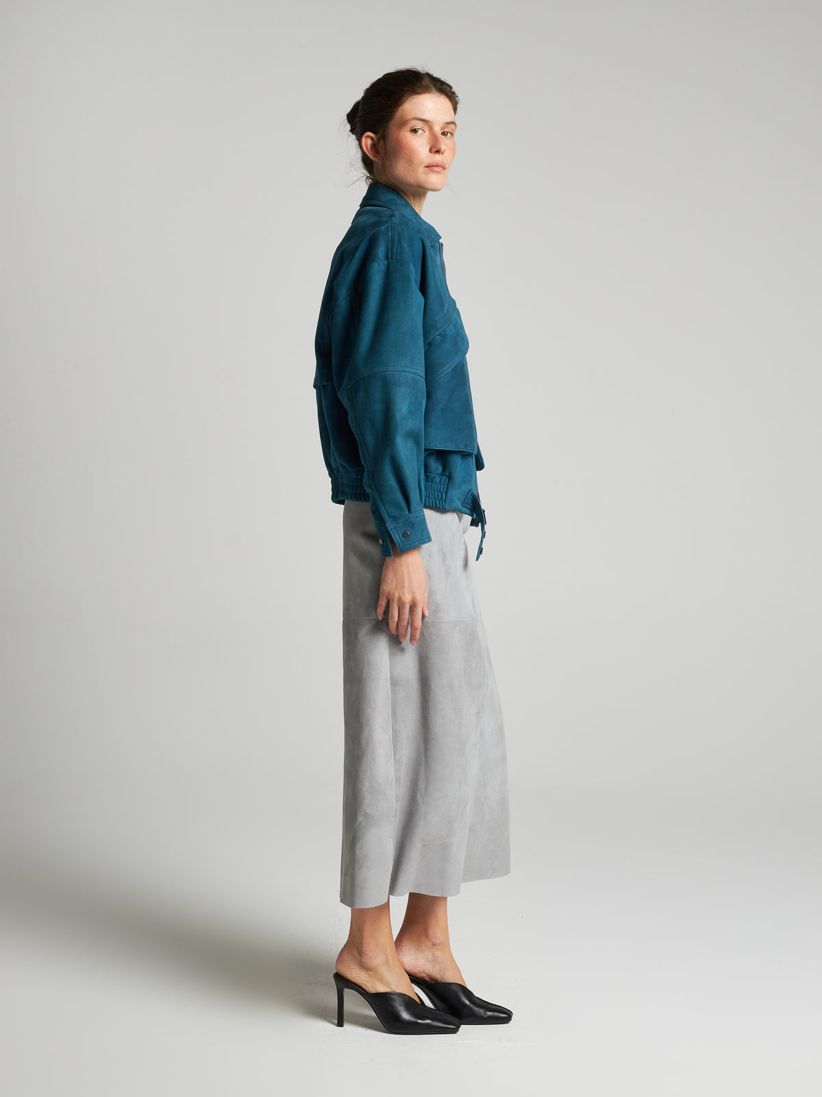 GIACCA IN PELLE SCAMOSCIATA - TEAL