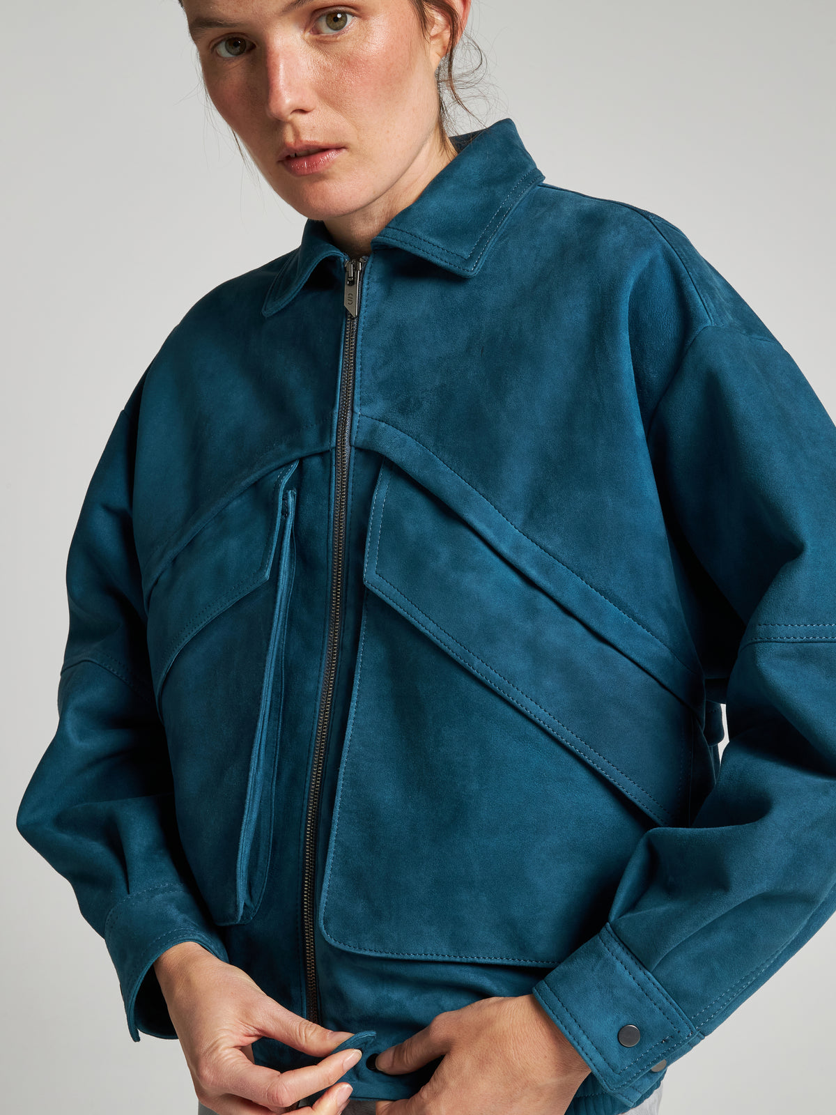 GIACCA IN PELLE SCAMOSCIATA - TEAL