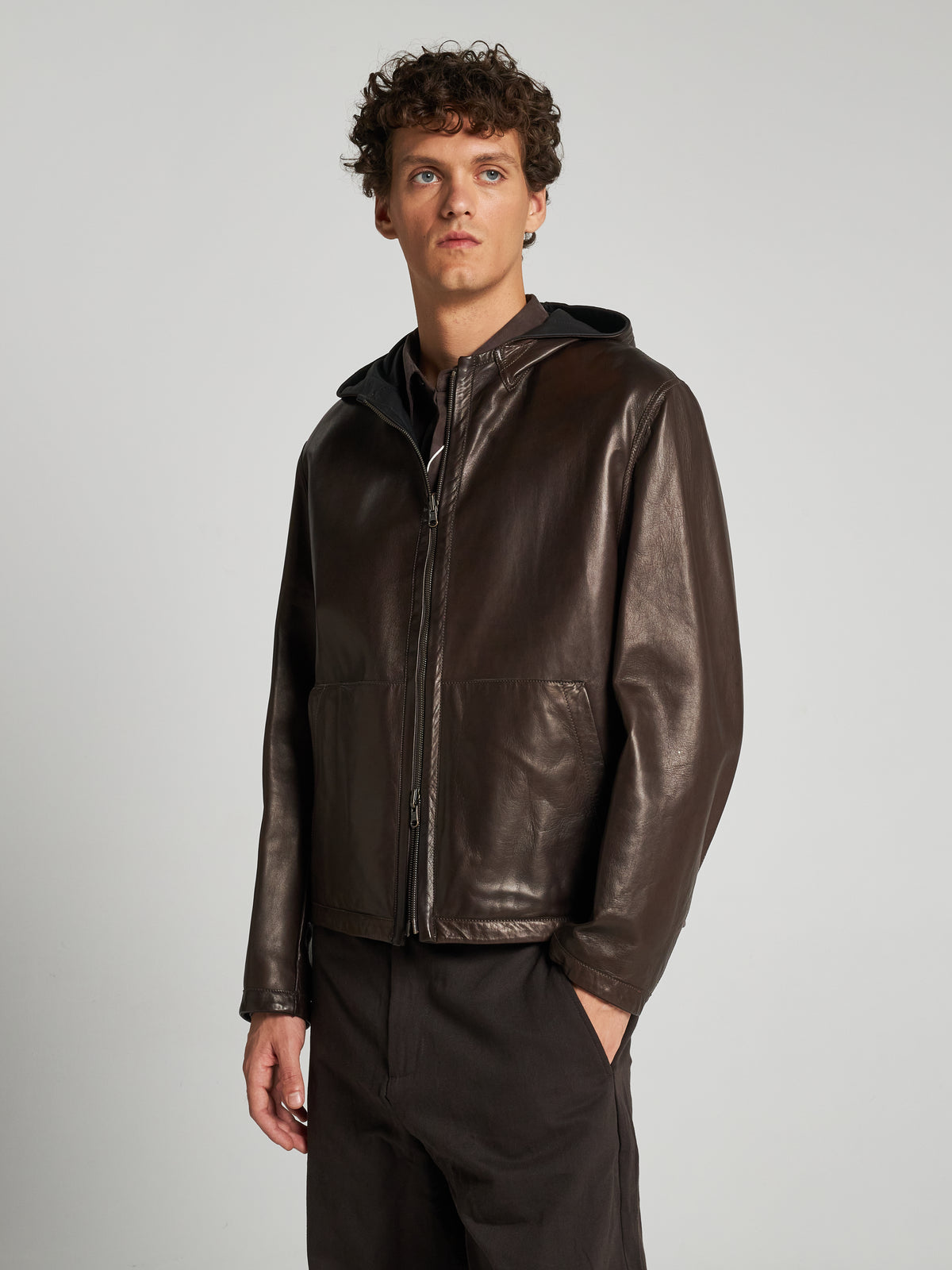 GIACCA CON CAPPUCCIO IN PELLE - DARK BROWN