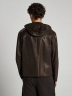 LEDERJACKE MIT KAPUZE - DUNKELBRAUN