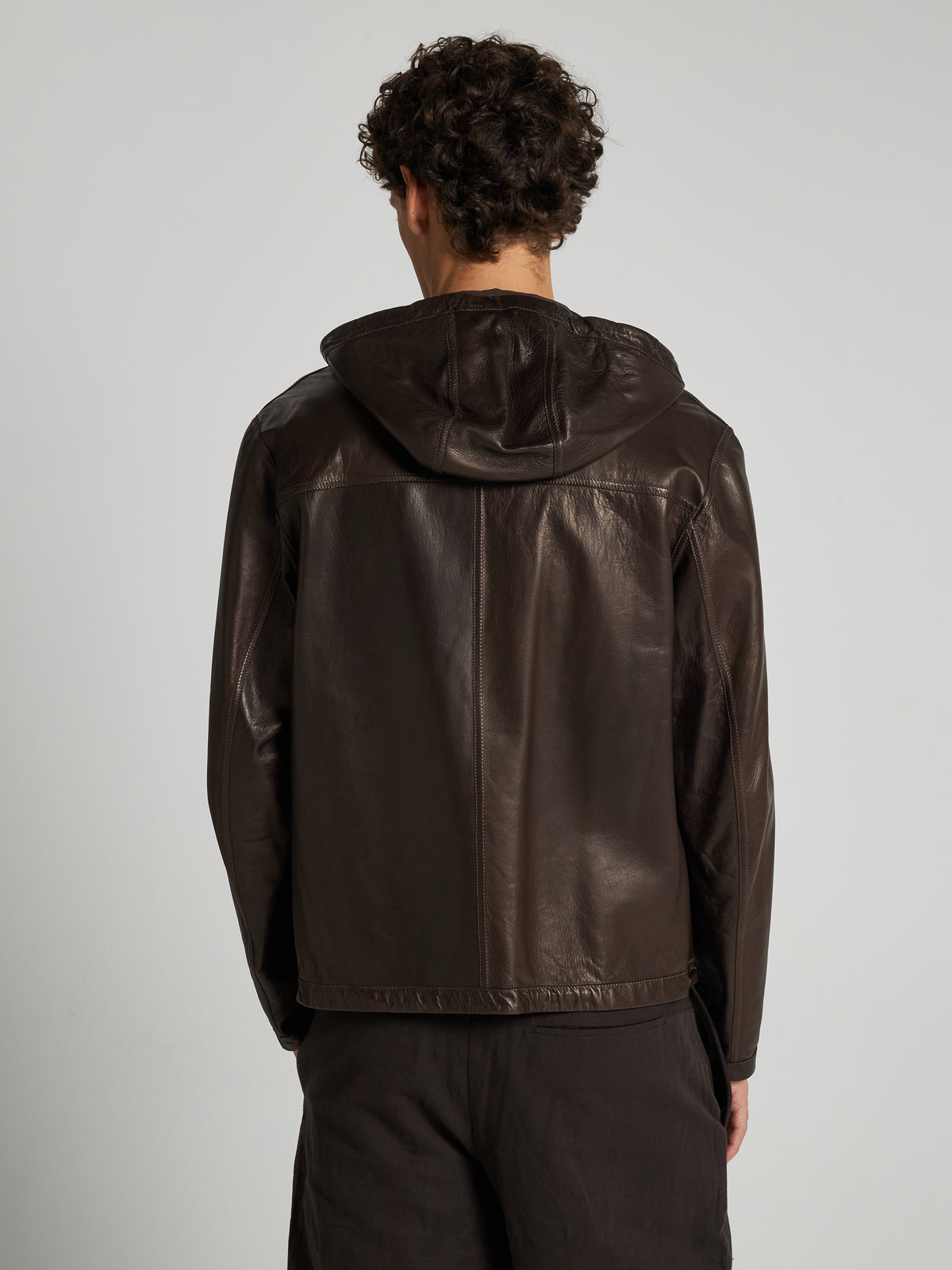 GIACCA CON CAPPUCCIO IN PELLE - DARK BROWN