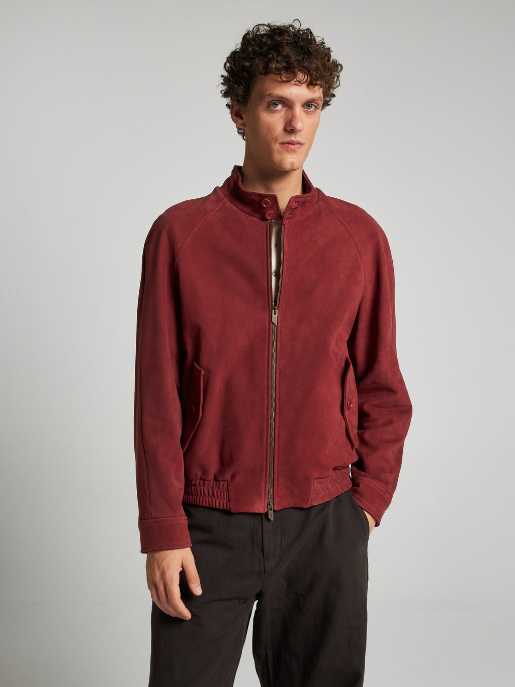 NUBUCK BOMBER JACKET - BORDEAUX