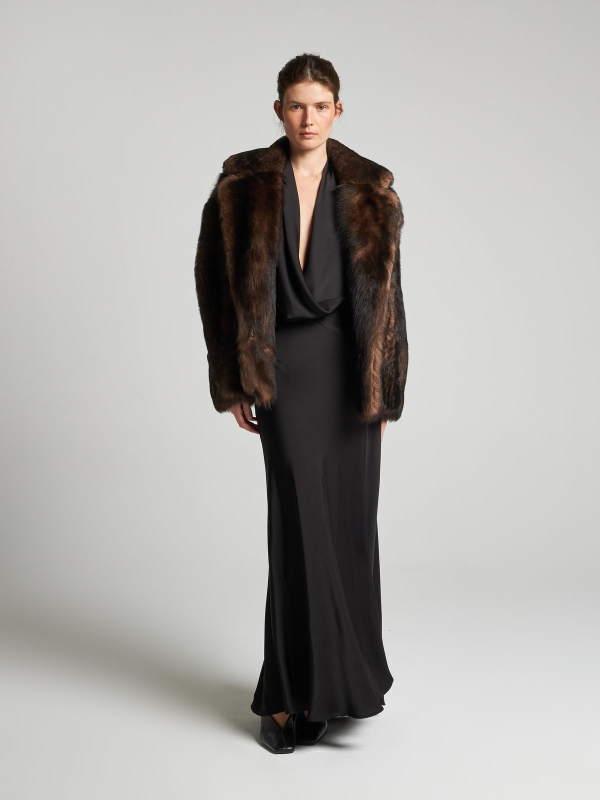 GIACCA IN SHEARLING EFFETTO VISONE- MOGANO
